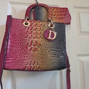 Elegant Multicolor Croc-Embossed Handbag
